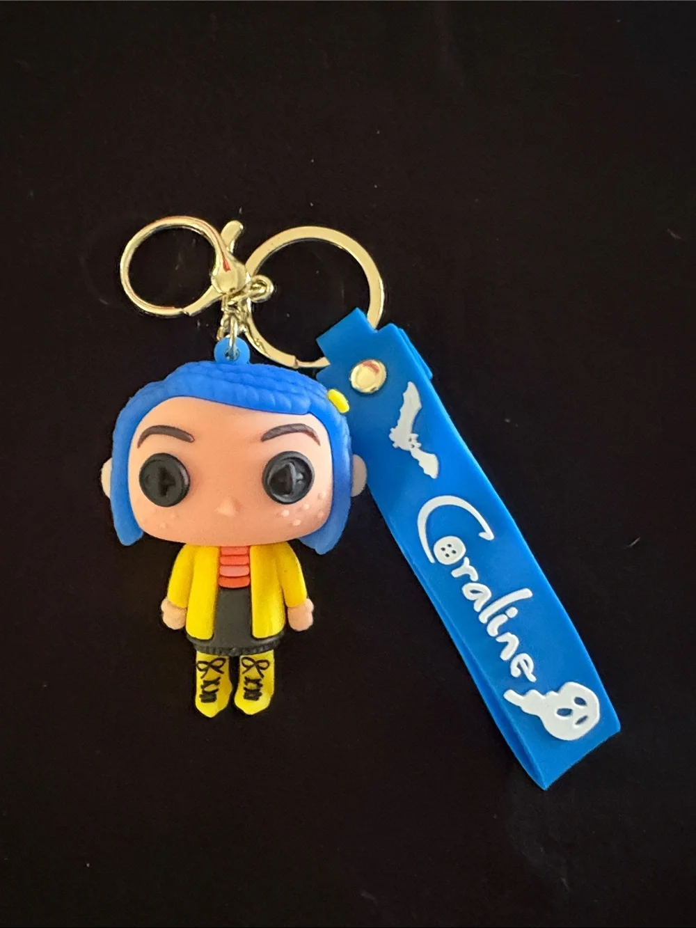 Coraline Blue Hair Keychain Bag Charm with Yellow Jacket And Strap